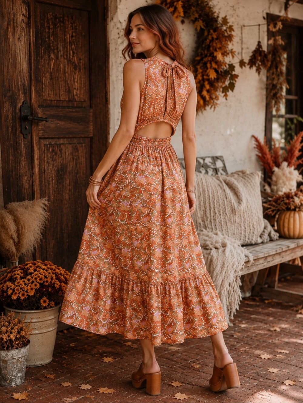 Willow & Root Floral Open Back Midi Dress | XLarge | Boho